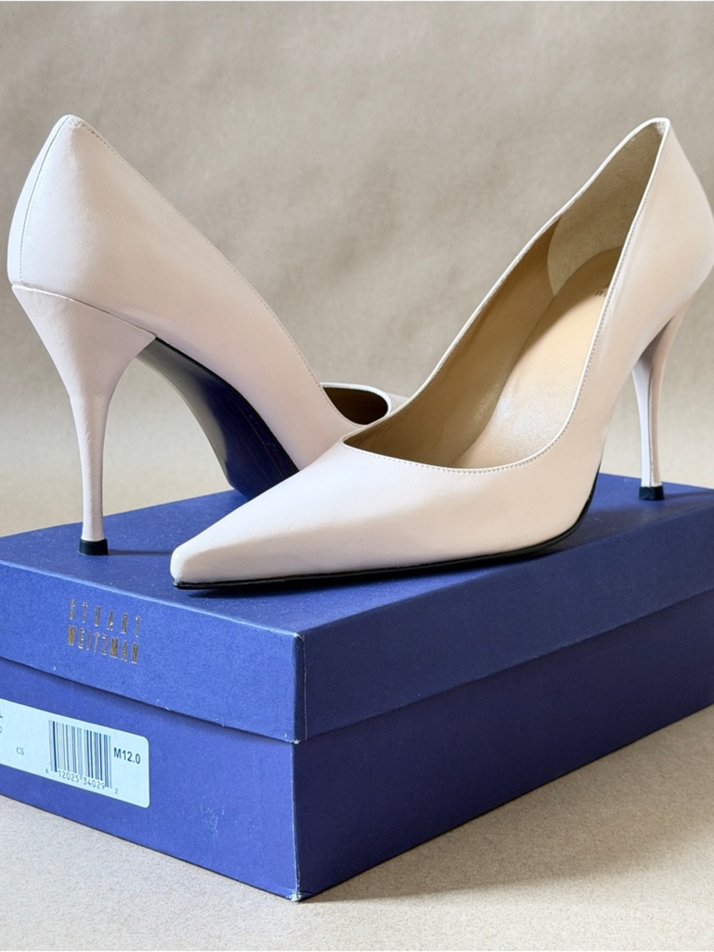 Stuart Weitzman Sensual Mimosa Kid Pale Pink nude Pointed Toe Stiletto Pumps 12M